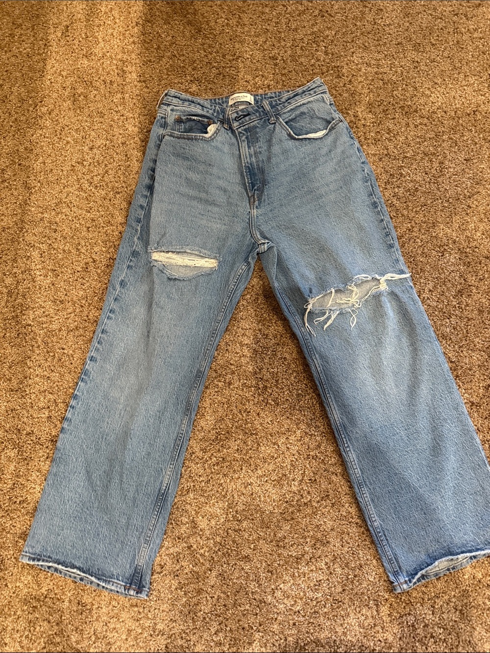 Abercrombie & Fitch Light Blue Distressed Straight-Leg Jeans